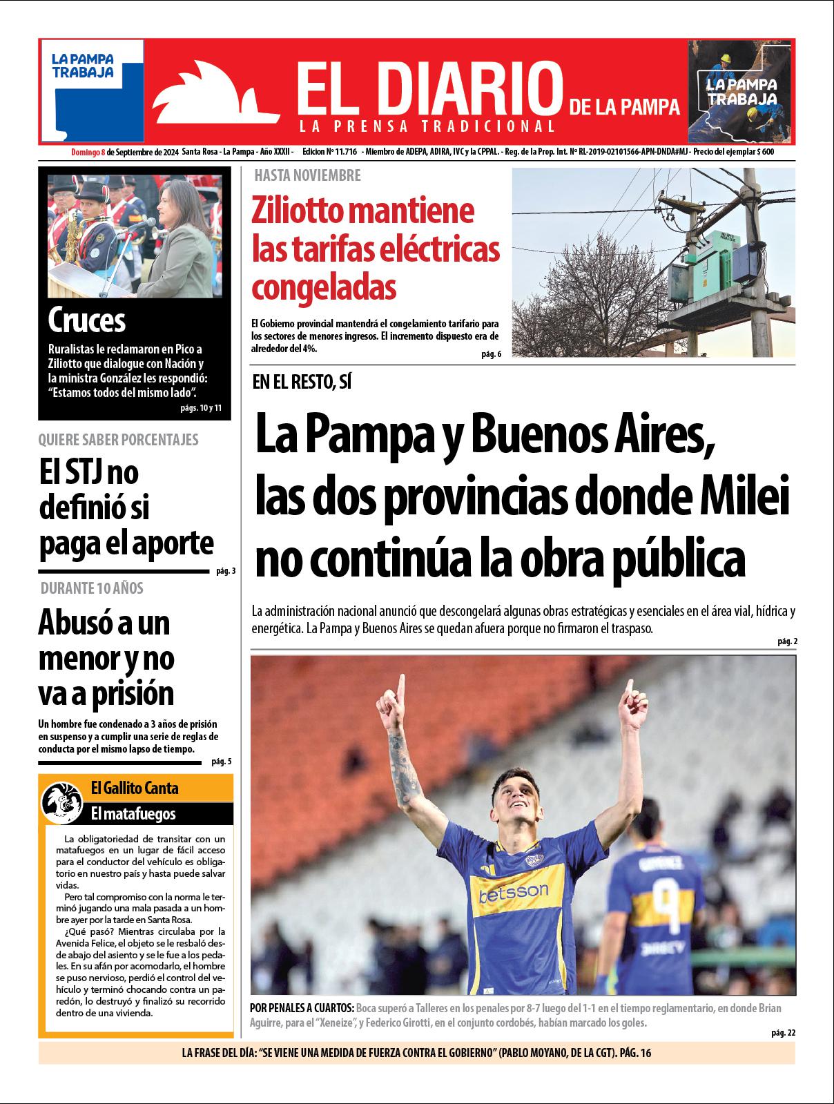 Tapa de El Diario en papel  domingo 08 de septiembre de 2024